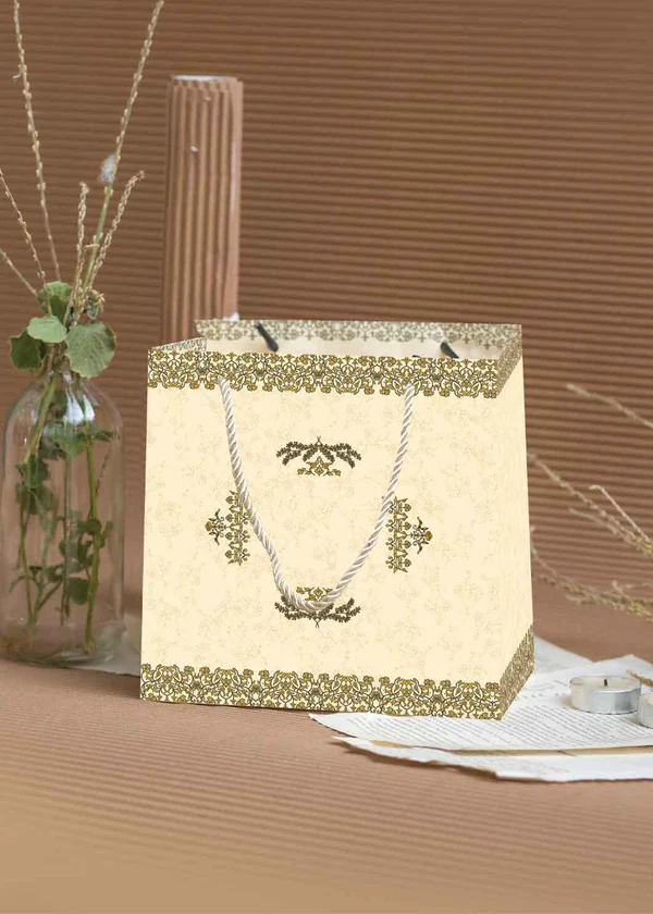 H03 01 (5.5"x7.5"x7.5") Cream Gift Bag | Perfect for Birthday Gifts, Party Favors, Small Retail Items, Promotional Giveaways and Everyday Use