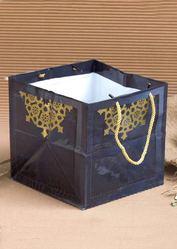 [H0405000000] H04 05 (8"x8"x8") Navy & Gold Gift Bag | Perfect for Medium Items, Books, Accessories, Cosmetic Sets, Small Planters and Thoughtful Gifts