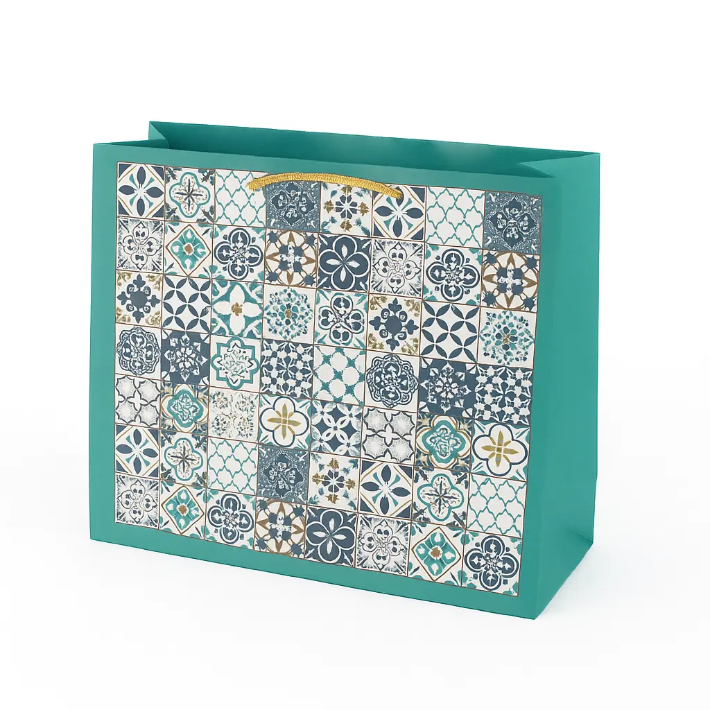 [H0501000000] H05 01 (6.5"x9.5"x7.5") Mosaic Tile Patterned Gift Bag | Perfect for Books, Small Apparel, Cosmetic Sets, Event Favors and Thoughtful Presents 
