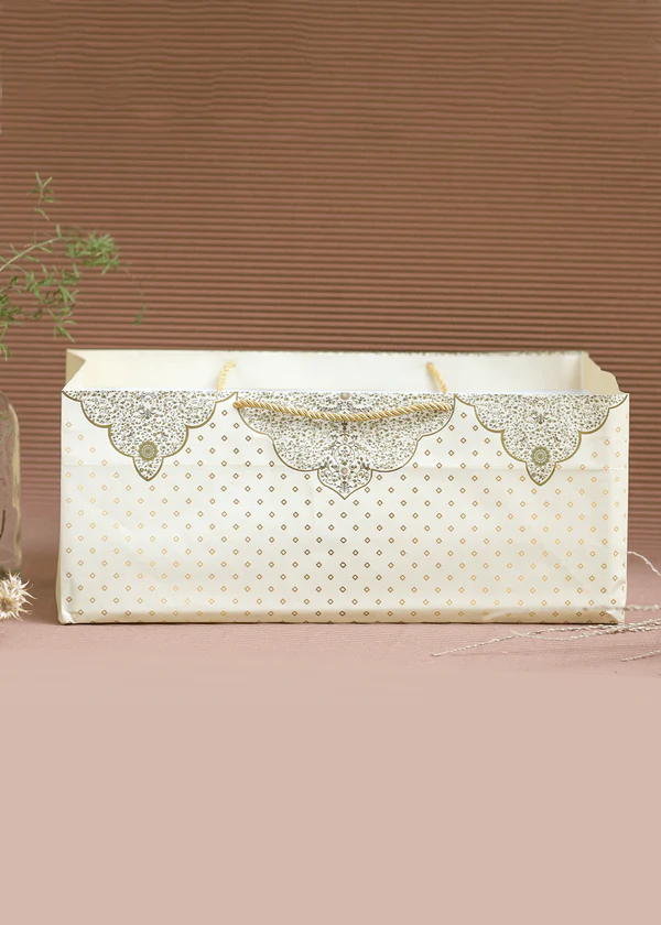H09 01 (9.5"x17"x7") Cream & Gold Gift Bag | Perfect for Apparel, Gift Sets, Wedding Favors, and Presentation Packaging  