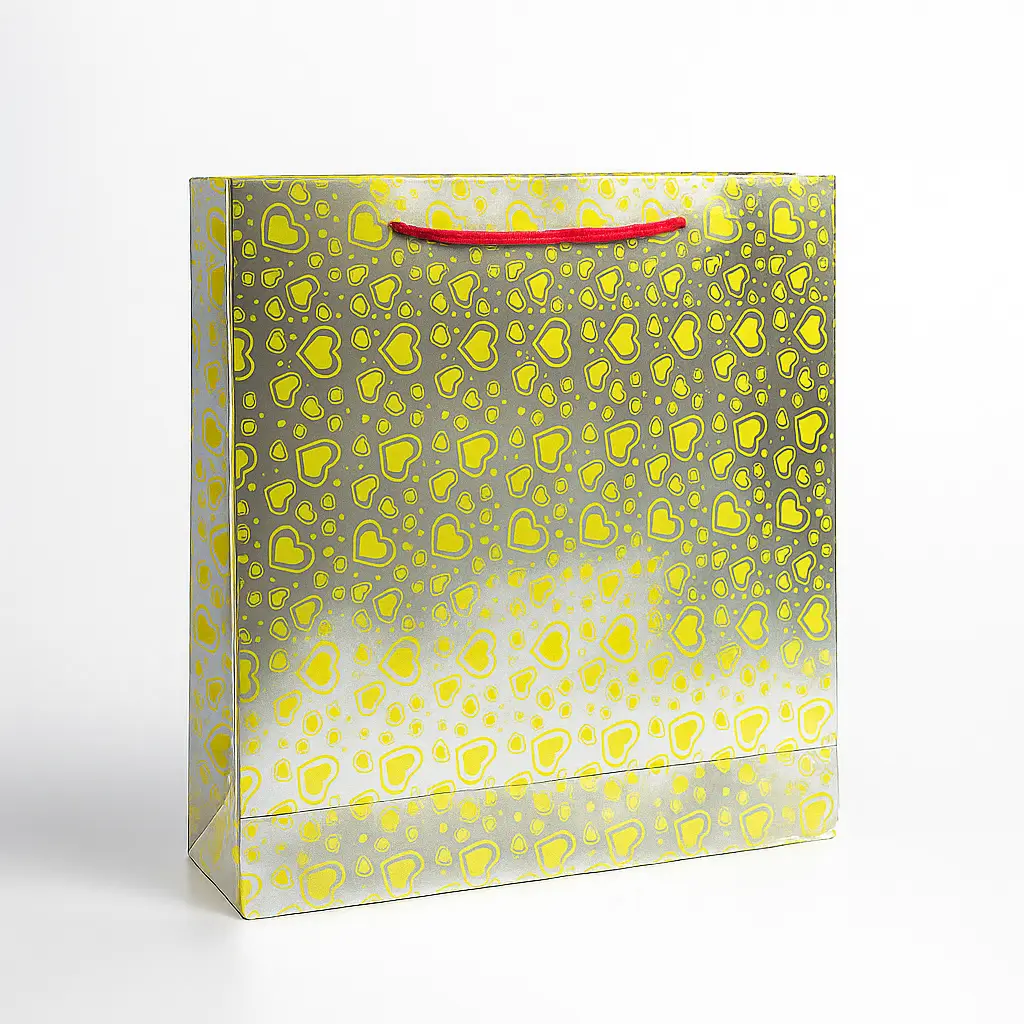 H17 01 (4"x13"x12.5") Silver Metallic Hearts Gift Bag | Perfect for Birthdays, Anniversaries, and Valentine’s Day 