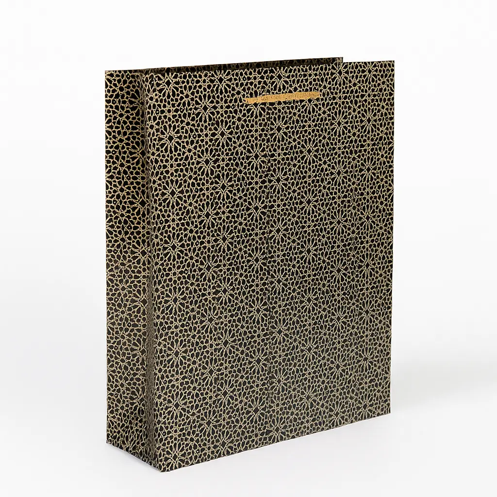 [H2610000000] H26 10 (4"x11"x14") Black Geometric Mosaic Gift Bag | Perfect for  Birthday, Everyday Gifting, Wedding, Corporate, Special Occasion Gifting