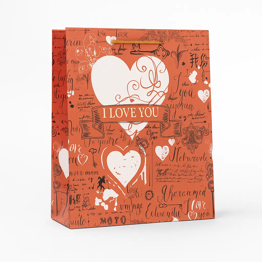 H26 14 (4"x11"x14") "I Love You" Heart Gift Bag | Perfect for  Wedding, Engagement, Anniversary, Special Occasion Gifting