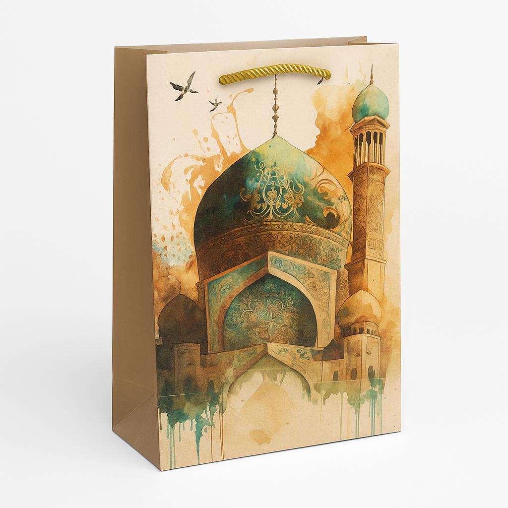 [H2706000000] H27 06 (3.5"x7"x11") Artistic Watercolor Gift Bag | Perfect for  Hajj, Islamic Events, Umrah, Special Occasion Gifting