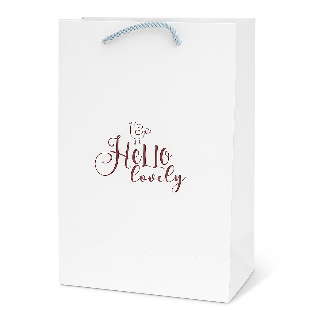 H27 07 (3.5"x7"x11") "Hello Lovely" White Gift Bag | Perfect for Mothers Day, Friendship Day, Special Occasion Gifting