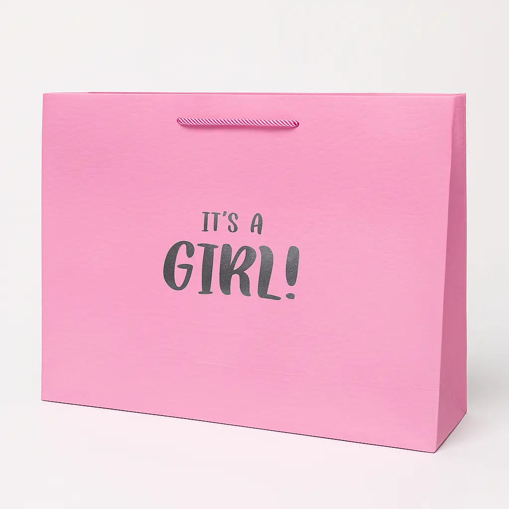 H28 18 (5"x17.5"x13")  Pink Gift Bag | Perfect for Gender Reveal, Baby Girl Gifts, Baby Shower, Newborn Gifts, Special Occasion Gifting