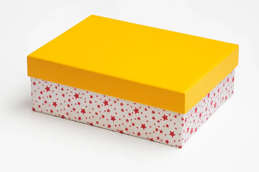 [B3551000000] B35 51 (11"x14"x4") Yellow & Red Star Pattern Gift Box | Birthday Gift Box | Cheerful Party Favor Packaging | Eid Gift Box 