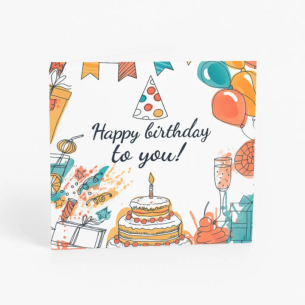 C05 03 | "Happy Birthday to you!" Illustrated Party Greeting Card | Colorful Birthday Wishes Gift Card