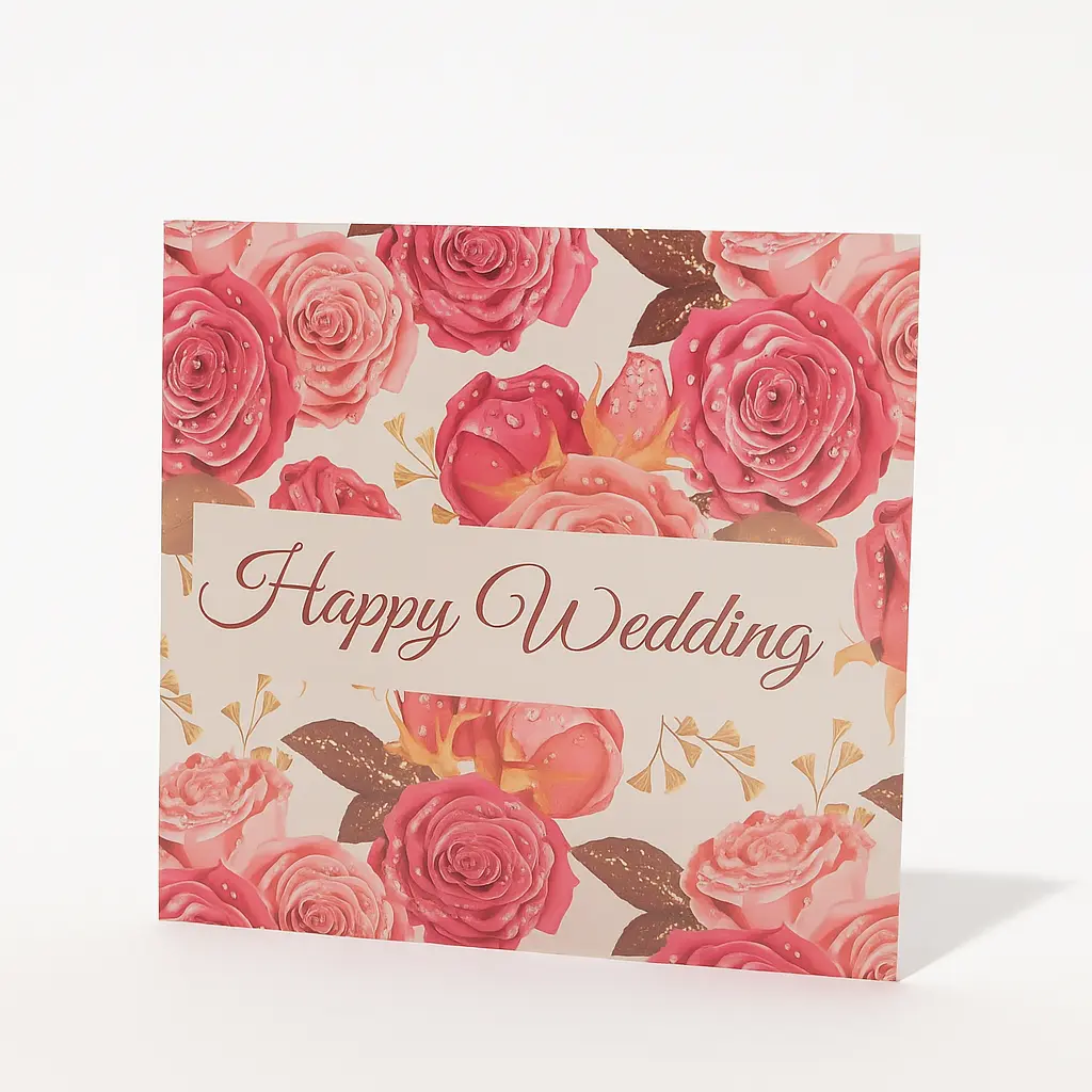 C05 01 | "Happy Wedding" Vintage Rose Greeting Card | Elegant Wedding Wishes Gift Card