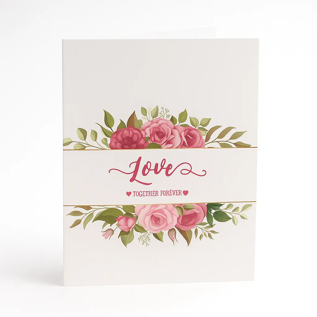 C04 001 | Blush Rose Garland "Love" Card | Elegant Wedding & Celebration Gift Card