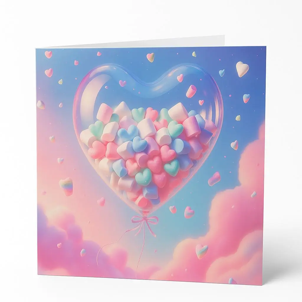 C01 26 | Floating Heart Balloon with Pastel Candy Accents Card | Cute Romantic Keepsake Card for Loved Ones