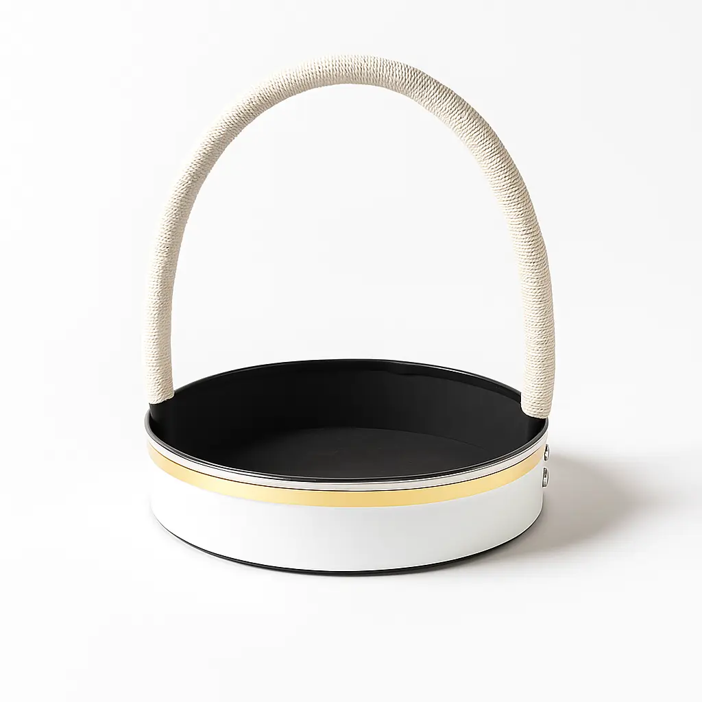 K21 01 (14"X14"X3") White Round Gift Basket | Wedding, Engagement, Corporate Gifting, Luxury Product Display