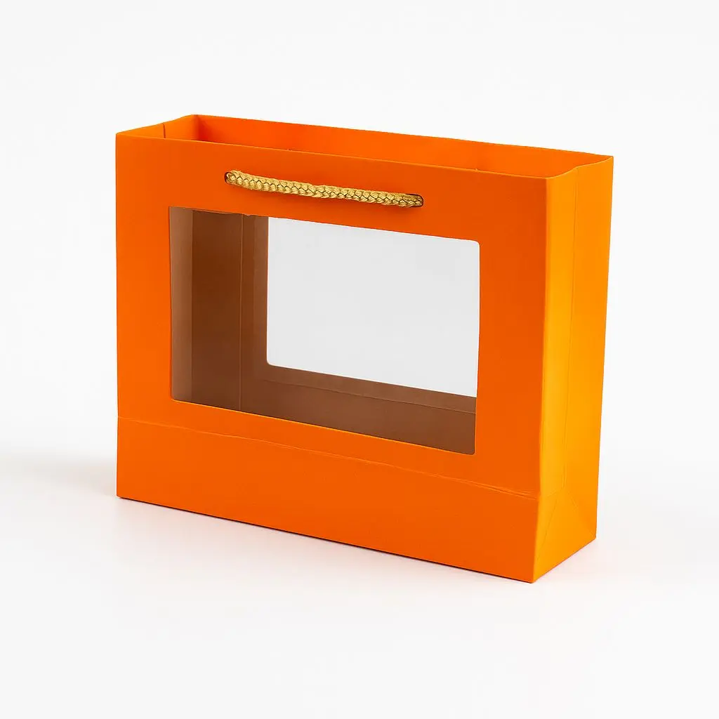 [H30W01ORANG] H30 W01(2"x7"x5") Orange Window Display Gift Bag | Perfect for  Birthday, Everyday Gifting, Wedding, Corporate, Special Occasion Gifting
