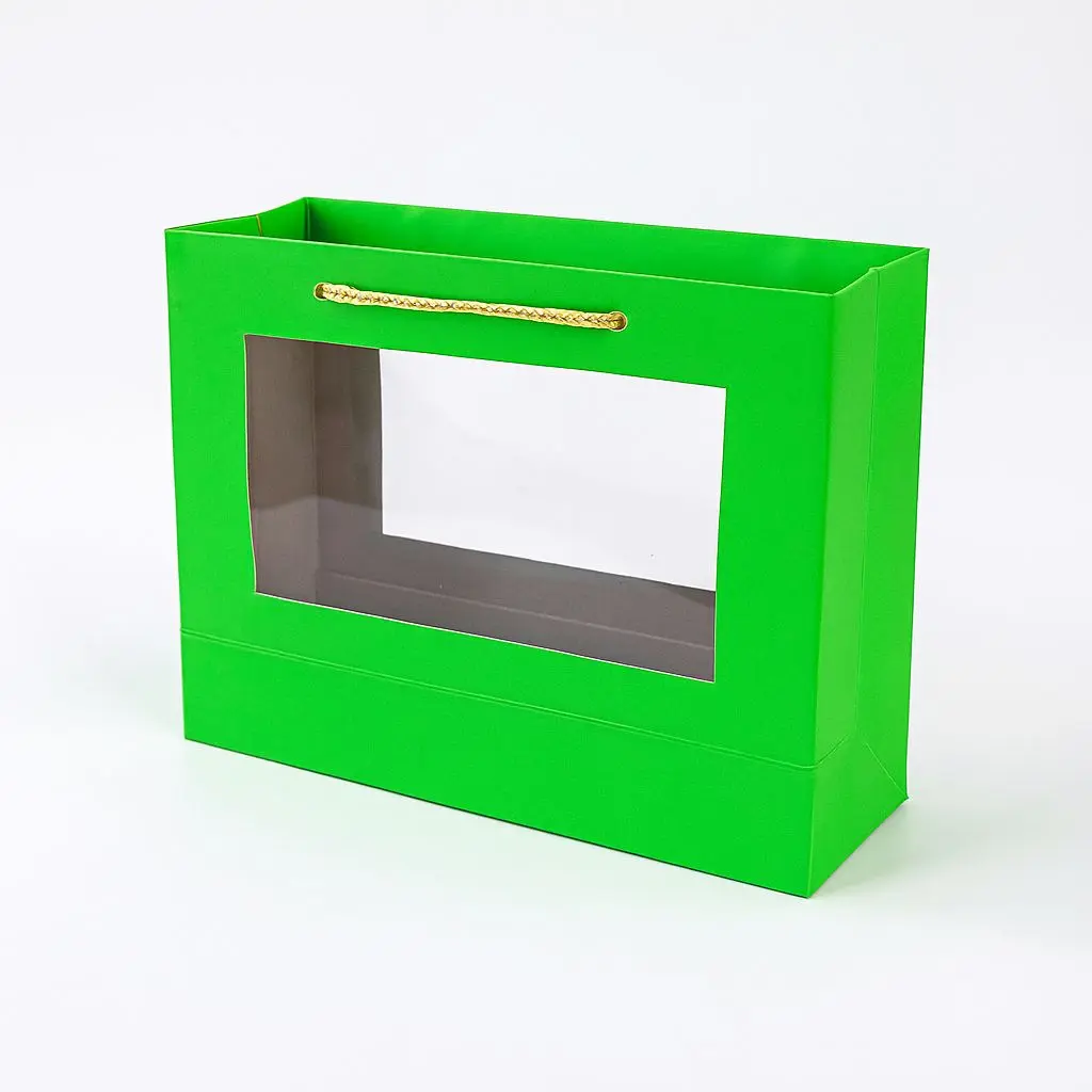 H30 W04 (2"x7"x5") Green Window Display Gift Bag | Perfect for  Birthday, Everyday Gifting, Wedding, Corporate, Special Occasion Gifting