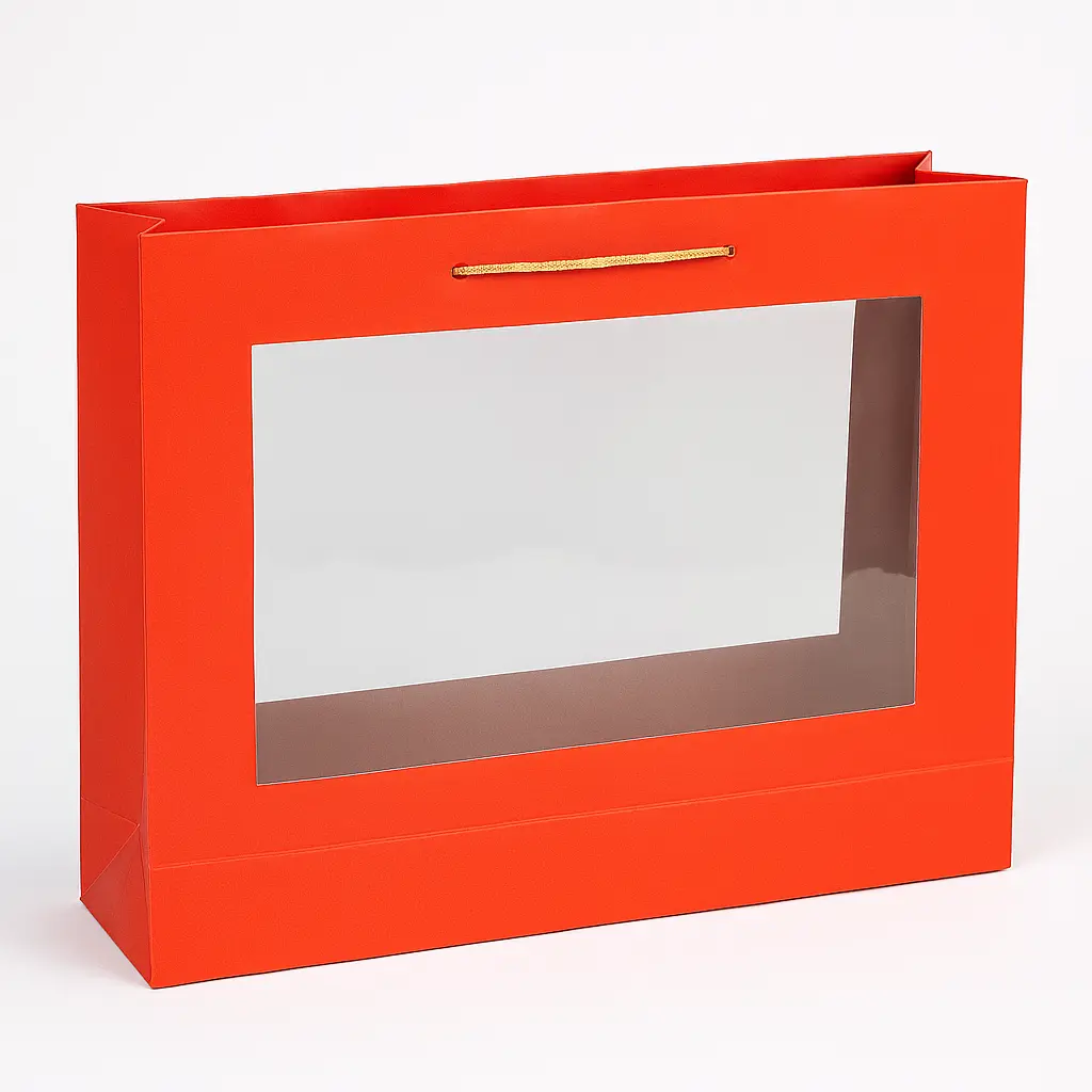 [H28W06RED00] H28 W06 (5"x17.5"x13") Red Window Display Gift Bag | Perfect for  Birthday, Everyday Gifting, Wedding, Corporate, Special Occasion Gifting