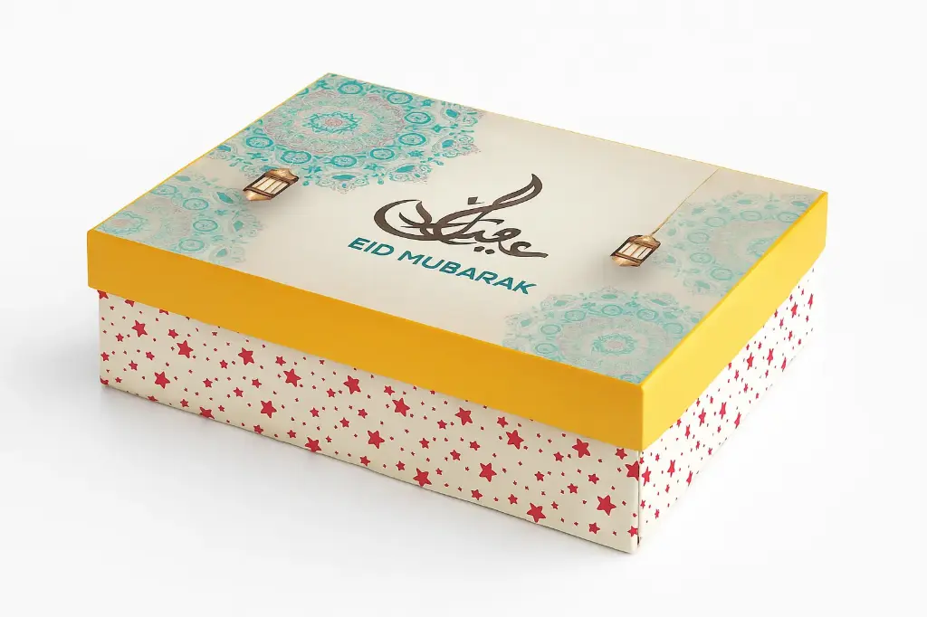 B35 50 (11"x14"x4") White & Mustard Gift Box | Muslim Celebrations Gift Box | Eidi Box 