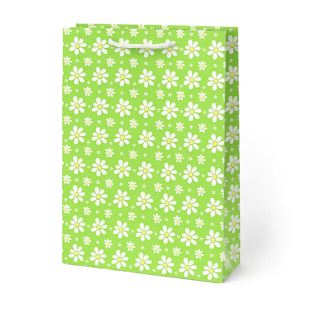 [H26060000000] H26 06 (4"x11"x14") Lime Green Daisy Pattern Gift Bag | Perfect for  Birthday, Everyday Gifting, Wedding, Corporate, Special Occasion Gifting