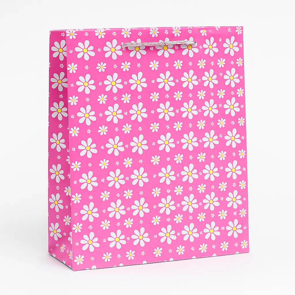 [H2607000000] H26 07 (4"x11"x14") Pink Daisy Pattern Gift Bag | Perfect for  Birthday, Everyday Gifting, Wedding, Corporate, Special Occasion Gifting