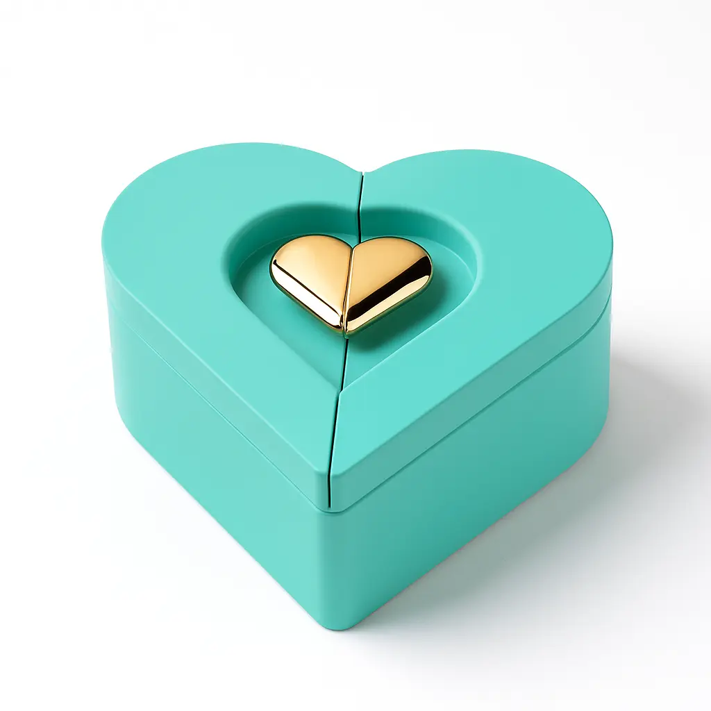 [BJ13HEART01] BJ 13 GREEN | Tiffany Mint Heart-Shaped Jewelry Box with Center Display Slot