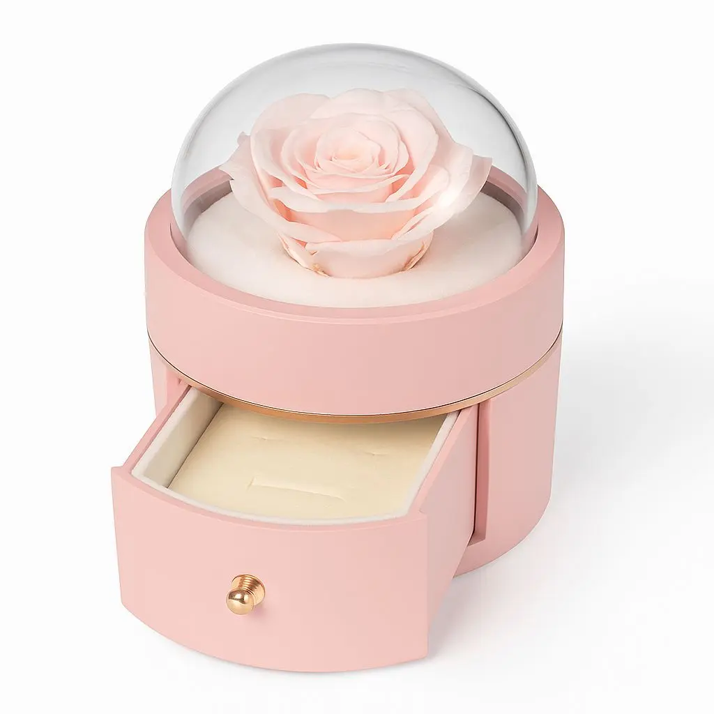 [BJ13ROUND05] BJ 13 ROUND 05 | Luxury Pink Dome Eternal Rose Jewelry Box with Pull Drawer