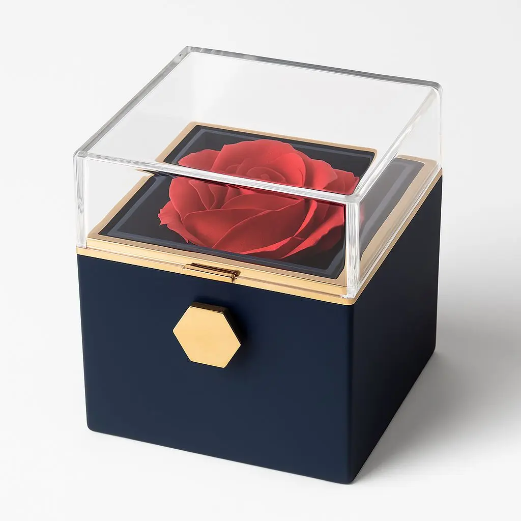 [BJ12BLUE001] BJ 12 BLUE | Red Rose Display Jewelry Box with Acrylic Lid & Drawer