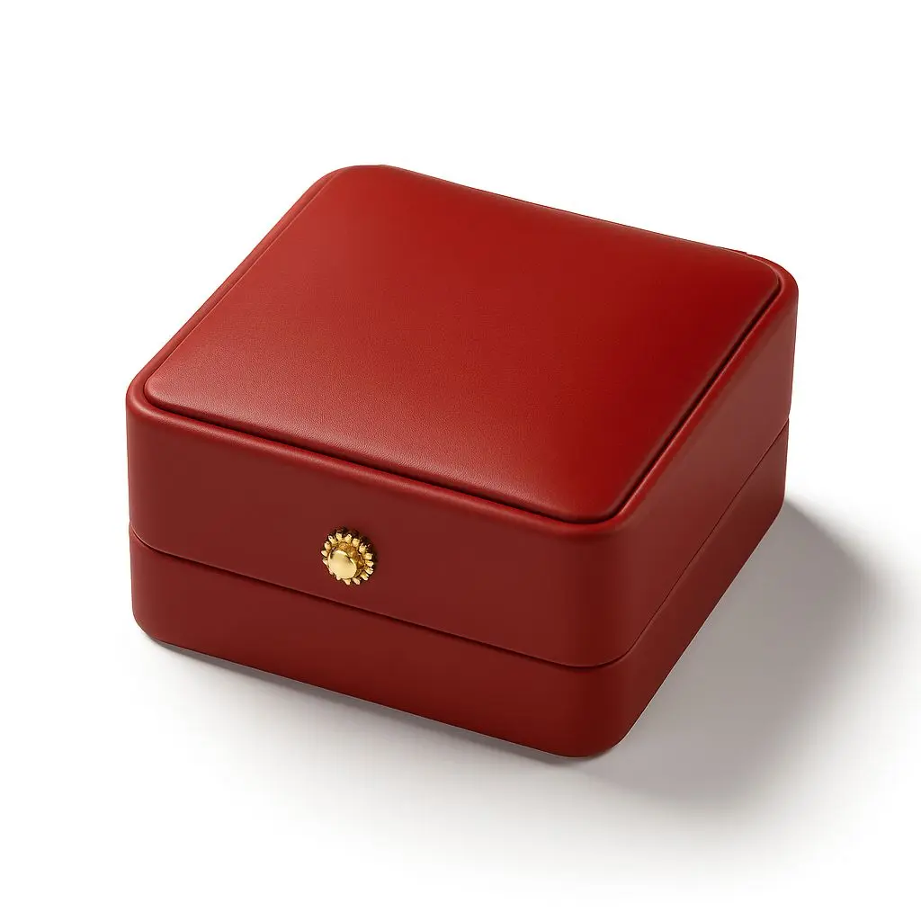 [BJ10MAROON3] BJ 10 MAROON | Classic Maroon Faux Leather Ring Box with Gold Snap Accent