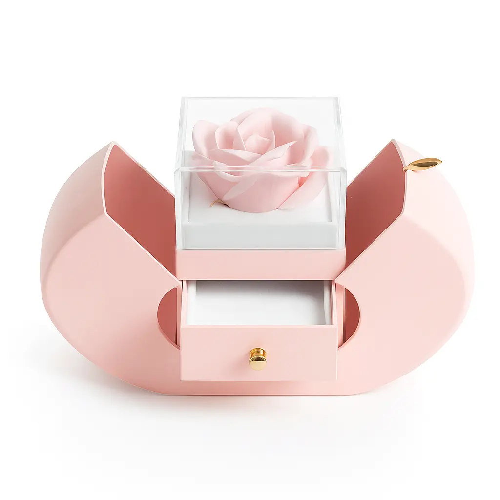 [BJ14HEART01] BJ 14 HEART | Luxury Pink Eternal Rose Box with Pull Drawer