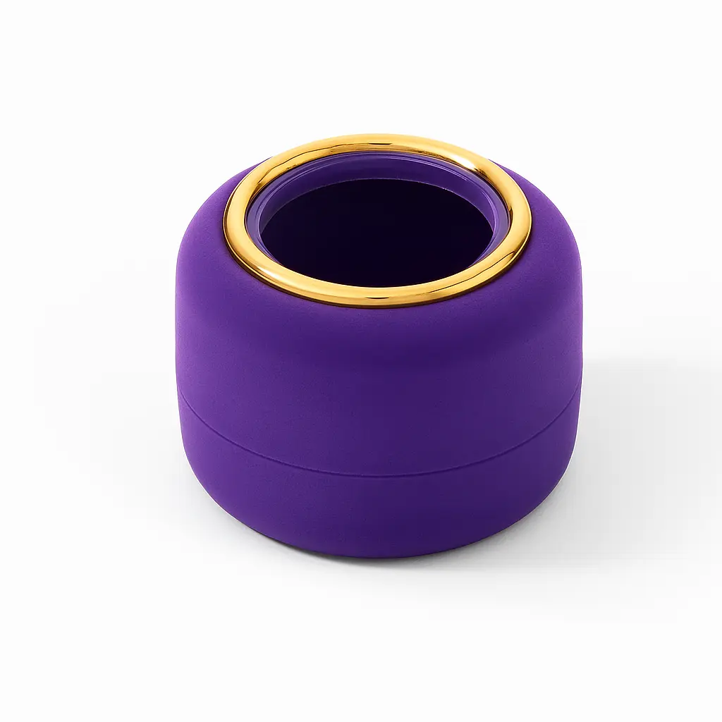 [BJ03PURPLE2] BJ 03 PURPLE | Royal Purple Velvet Round Ring Box with Gold Rim Accent
