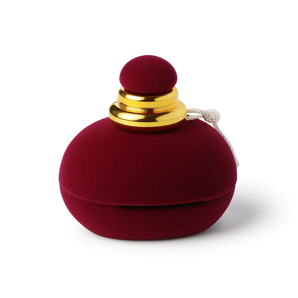[BJ02RED0001] BJ 02 RED | Luxury Red Velvet Dome Ring Box with Gold Finial & Tassel Accent