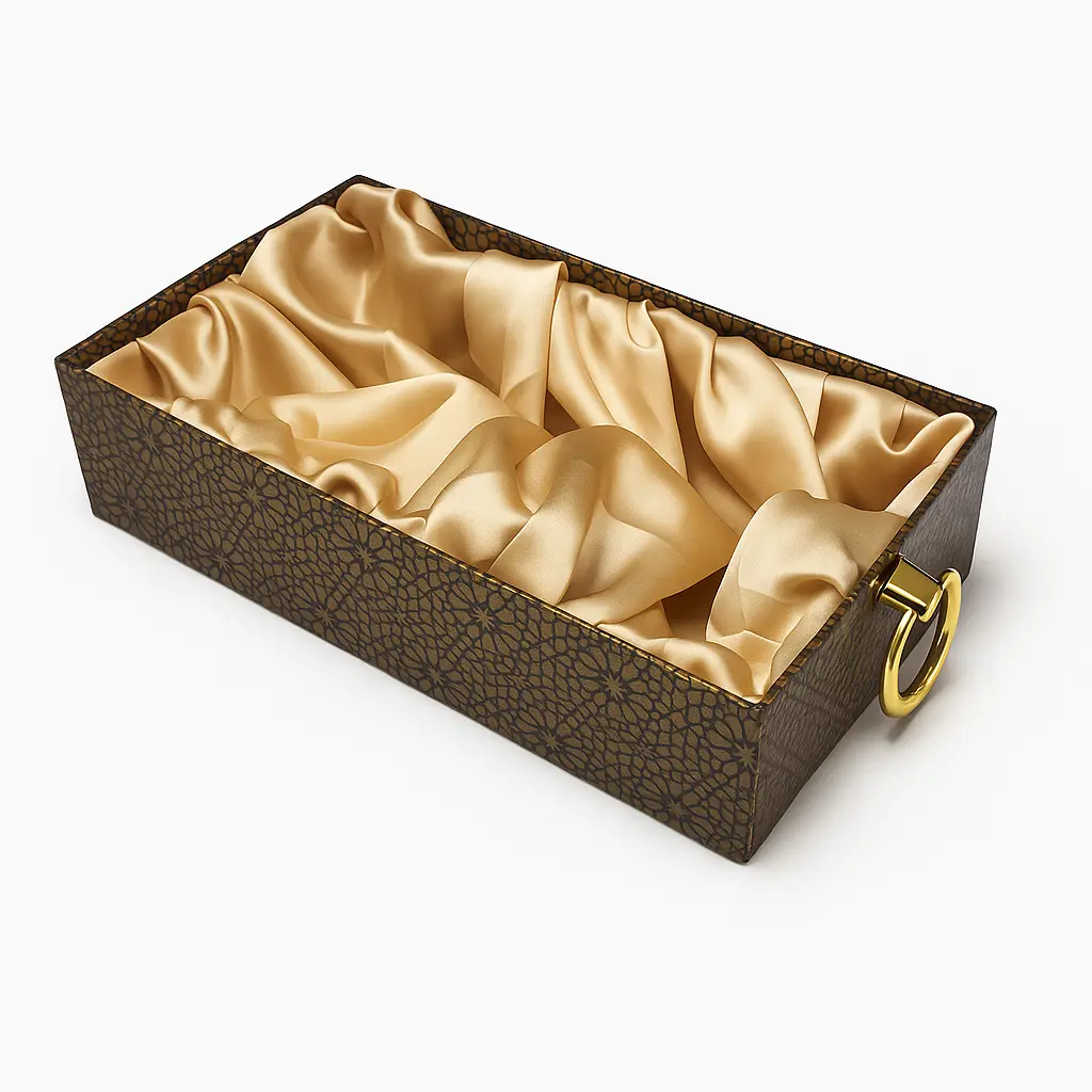 [K2304GBLACK] K23 04 (6"x10"x2.5") Luxury Gold Black Display Tray | Empty Silk-Lined Basket | Gold Metal Accent | Wedding, Engagement, Corporate Gifting, Luxury Product Display