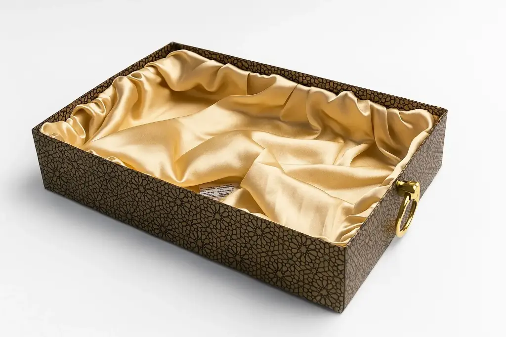 K26 04 (11"x17"x2.5") Luxury Gold Black Display Tray | Empty Silk-Lined Basket | Gold Metal Accent | Wedding, Engagement, Corporate Gifting, Luxury Product Display