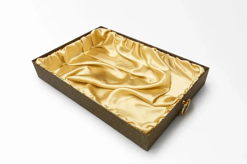 K27 04 (13"x19"x2.5") Luxury Gold Black Display Tray | Empty Silk-Lined Basket | Gold Metal Accent | Wedding, Engagement, Corporate Gifting, Luxury Product Display