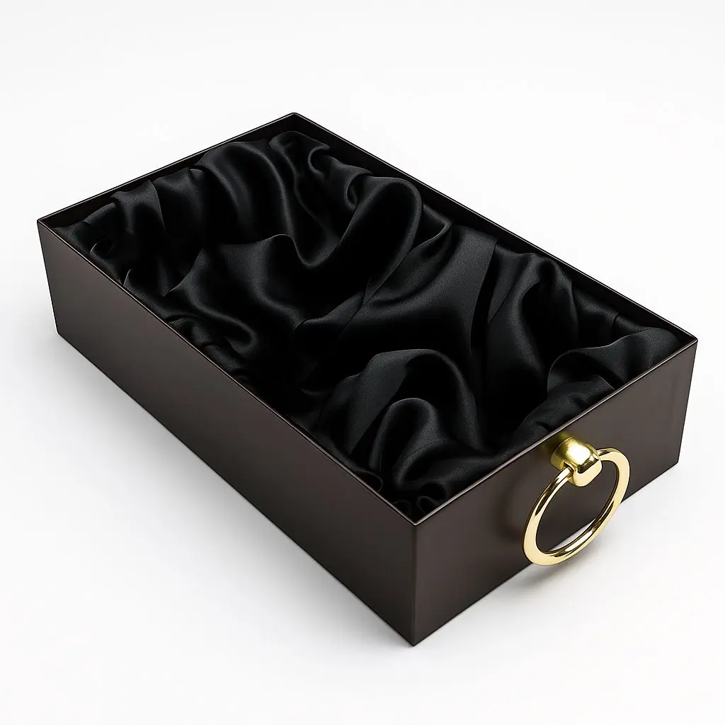 K23 02 (6"x10"x2.5") Luxury Dark Brown Display Tray | Empty Silk-Lined Basket | Gold Metal Accent | Wedding, Engagement, Corporate Gifting, Luxury Product Display