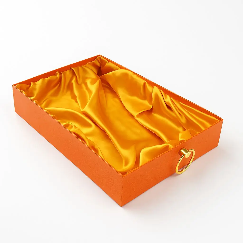 K26 03 (11"x17"x2.5") Luxury Orange Display Tray | Empty Silk-Lined Basket | Gold Metal Accent | Wedding, Engagement, Corporate Gifting, Luxury Product Display