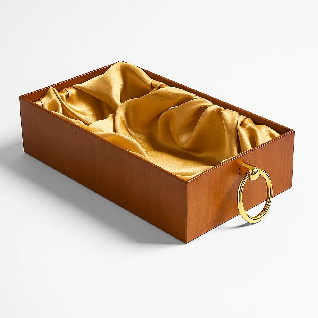 [K2405LBROWN] K24 05 (8"x12"x2.5") Luxury Brown Display Tray | Empty Silk-Lined Basket | Gold Metal Accent | Wedding, Engagement, Corporate Gifting, Luxury Product Display