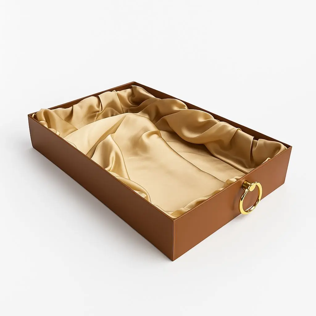 K26 05 (11"x17"x2.5") Luxury Brown Display Tray | Empty Silk-Lined Basket | Gold Metal Accent | Wedding, Engagement, Corporate Gifting, Luxury Product Display