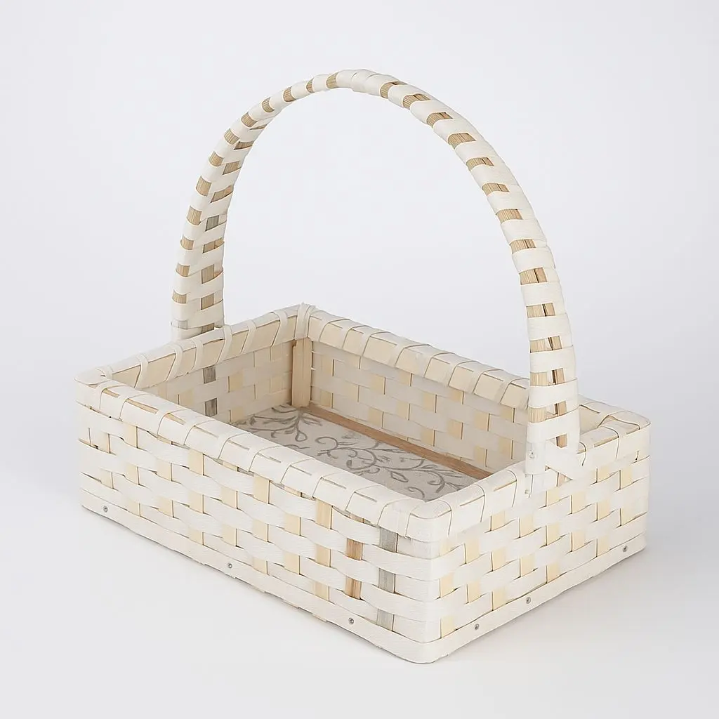 K28 10 (8.5"x12"x3.5") White Woven Gift Basket with Handle  | Empty Decorative Gift Hamper | Decorative Storage Basket for Wedding, Corporate Gifts, Birthdays, Bridal Shower