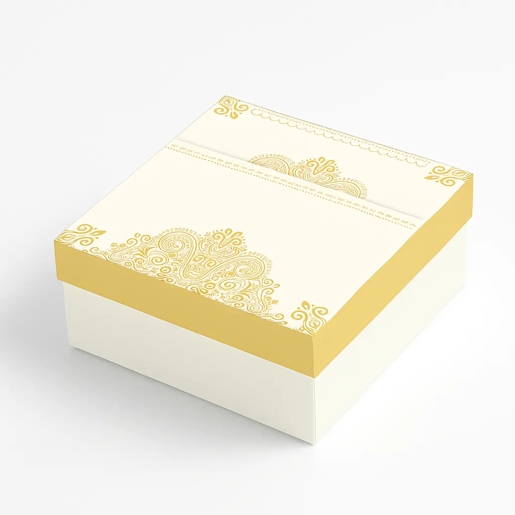 B05 14 (5.5"x5.5"x2.5") Cream & Metallic Gold Gift Box | Birthday Gift Box | Wedding Gift Box | Favor Box | Eid Gift Box