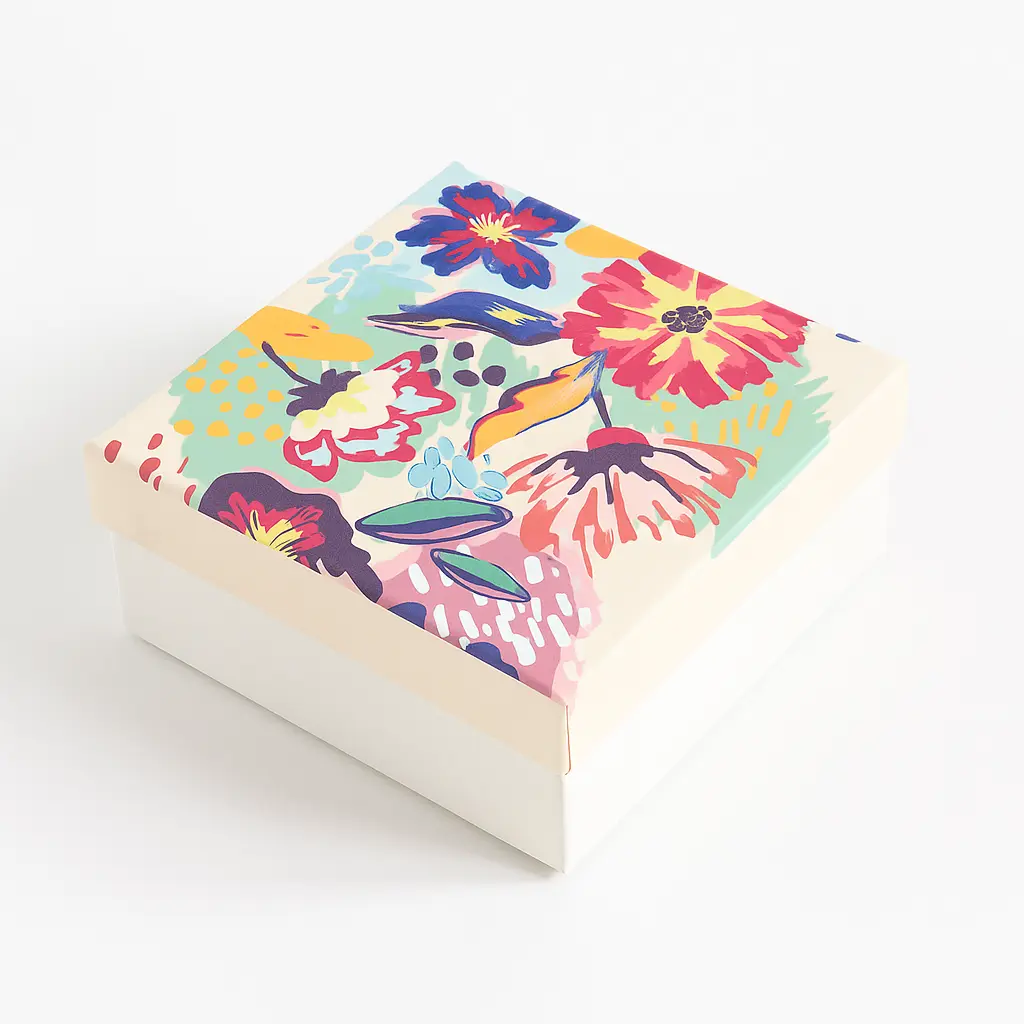 B05 19 (5.5"x5.5"x2.5") Cream & Blue Gift Box | Birthday Gift Box | Wedding Gift Box | Favor Box | Eid Gift Box