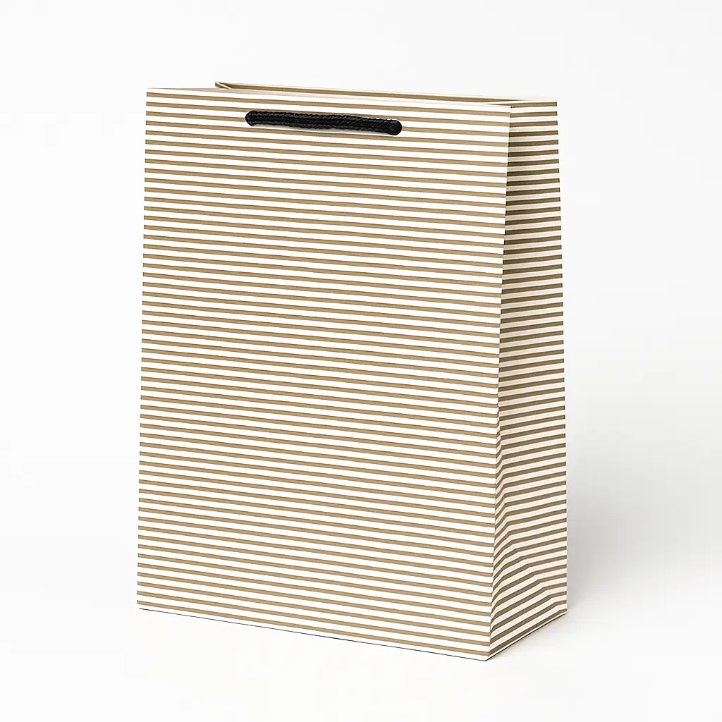 H10 03 (3.5"x7"x9") Brown & White Striped Gift Bag | Perfect for Small Items, Apparel, Cosmetics, and Souvenirs
