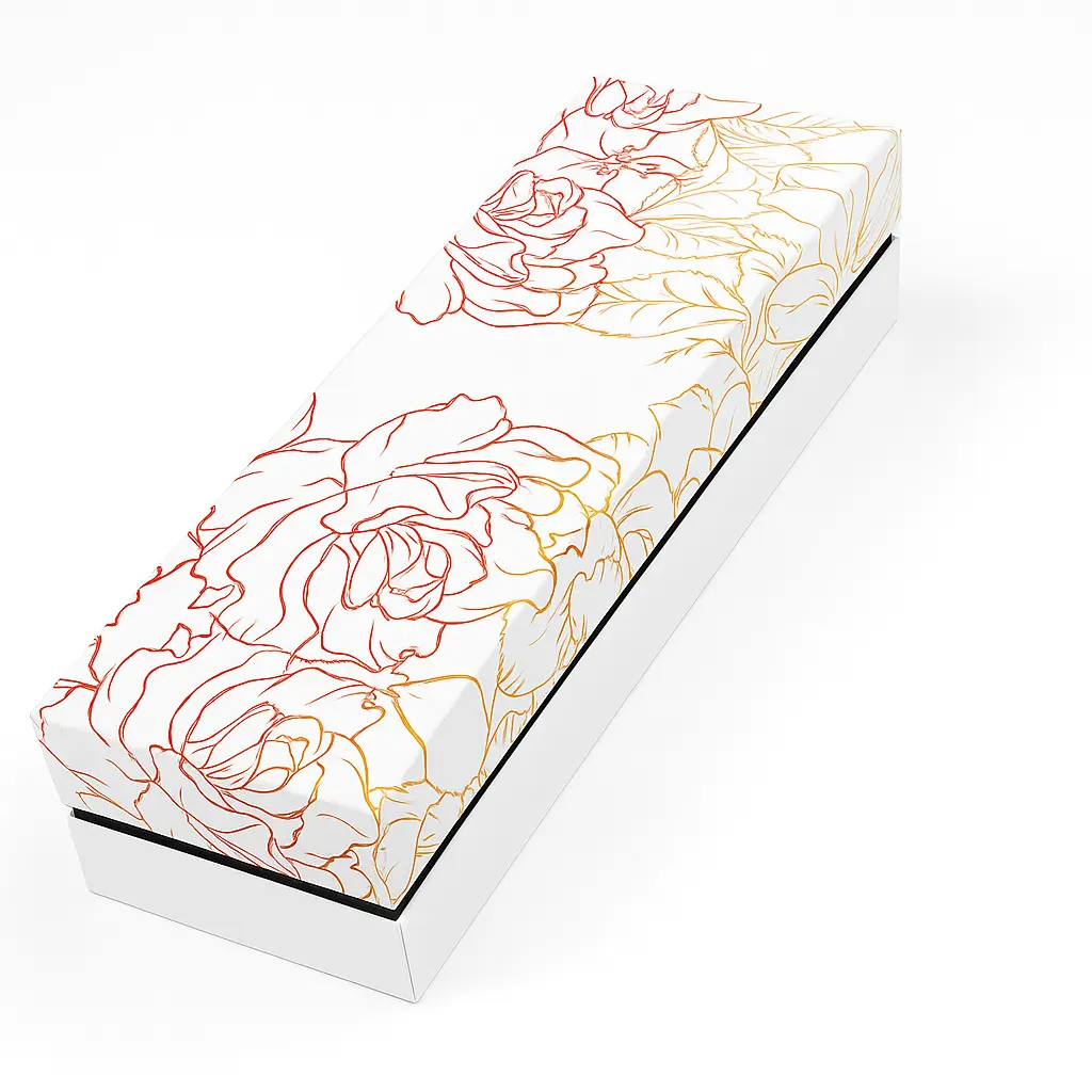 B47 02 (4"x12"x3" In) White/Red-Gold Floral Gift Box | Birthday Gift Box | Anniversary Gift Box | Wedding Gift Box