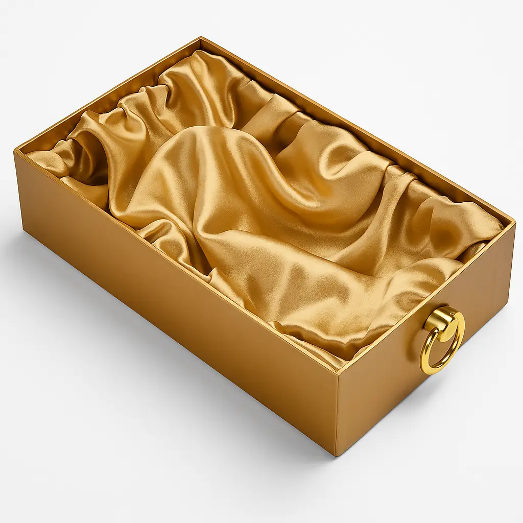 [K2306GOLDEN] K23 06 (6"x10"x2.5") Luxury Gold Display Tray | Empty Silk-Lined Basket | Gold Metal Accent | Wedding, Engagement, Corporate Gifting, Luxury Product Display