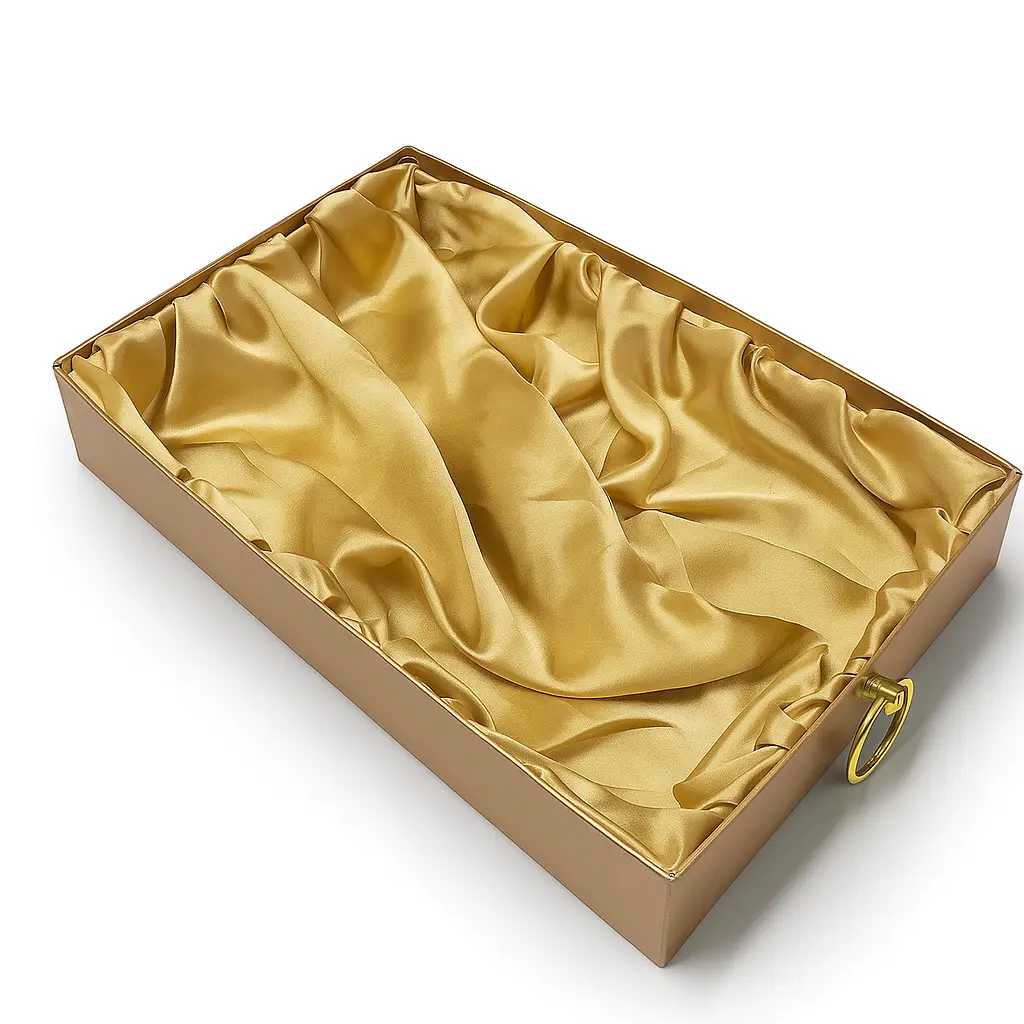 [K2606GOLDEN] K26 06 (11"x17"x2.5") Luxury Gold Display Tray | Empty Silk-Lined Basket | Gold Metal Accent | Wedding, Engagement, Corporate Gifting, Luxury Product Display