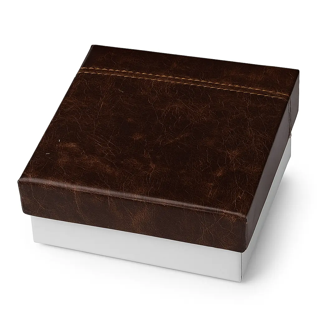 B03 04 (3.5"x3.5"x1.5") White & Leather Brown Gift Box | Eid Gift Box | Wedding Gift Box | Birthday Gift Box | Corporate Gift Box