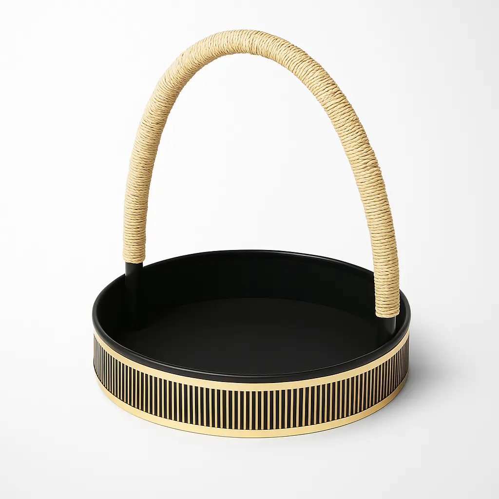 K21 02 (14"X14"X3") Black & Gold Round Gift Basket | Wedding, Engagement, Corporate Gifting, Luxury Product Display