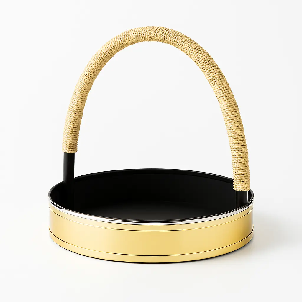 K22 03 (14.6"X14.6"X3") Luxury Metallic Gold Round Gift Basket | Wedding, Engagement, Corporate Gifting, Luxury Product Display