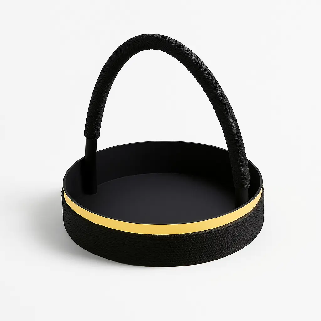 K22 04 (14.6"X14.6"X3") Black Round Gift Basket | Wedding, Engagement, Corporate Gifting, Luxury Product Display