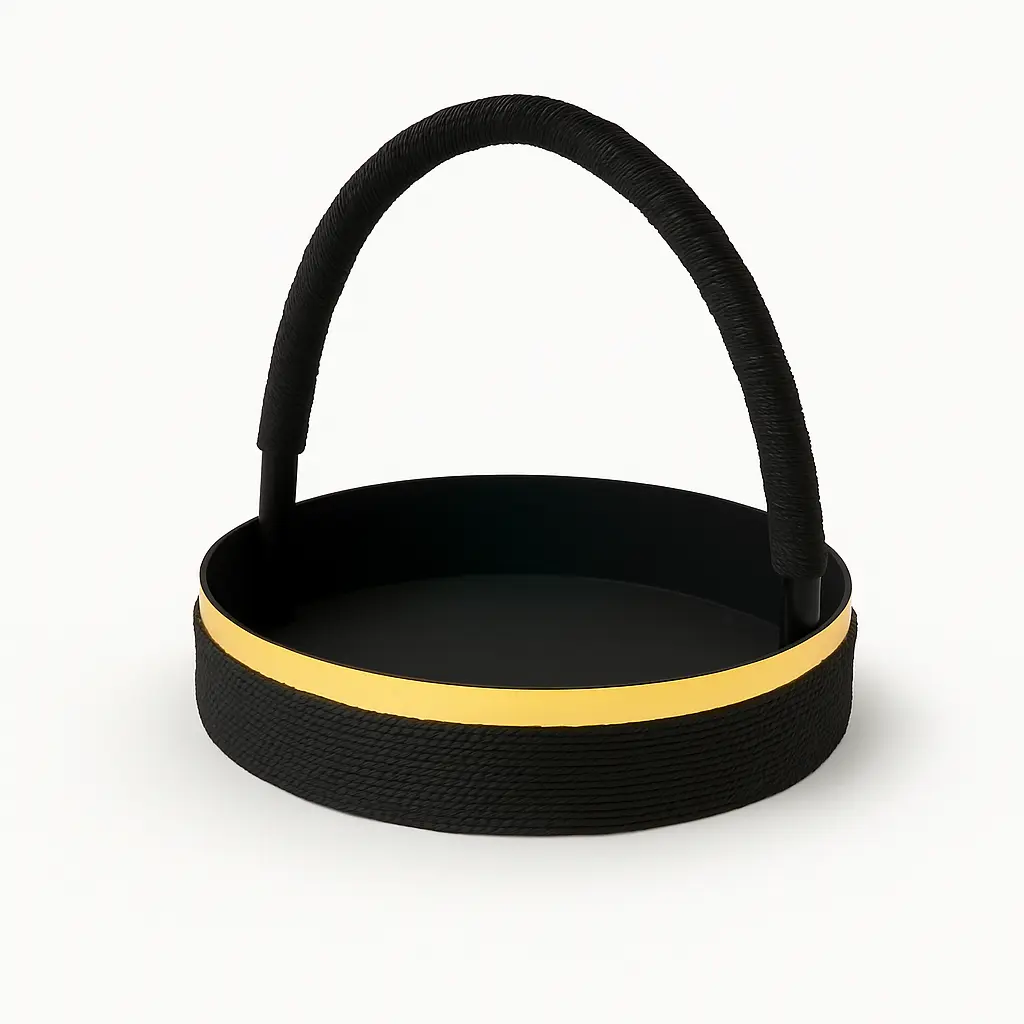 K21 04 (14"X14"X3") Black Round Gift Basket | Wedding, Engagement, Corporate Gifting, Luxury Product Display