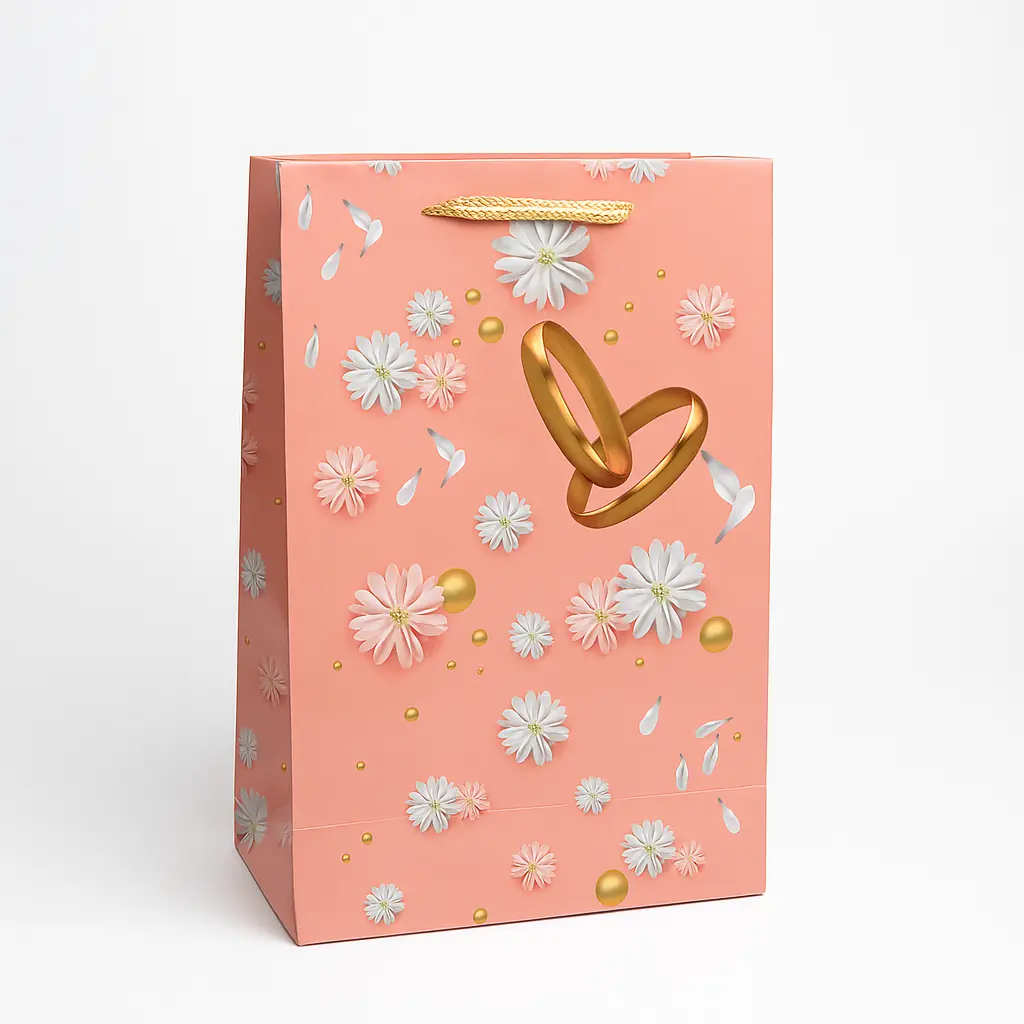 [H2710000000] H27 10 (3.5"x7"x11") Pink Printed Gift Bag | Perfect for  Wedding, Engagement, Anniversary, Special Occasion Gifting