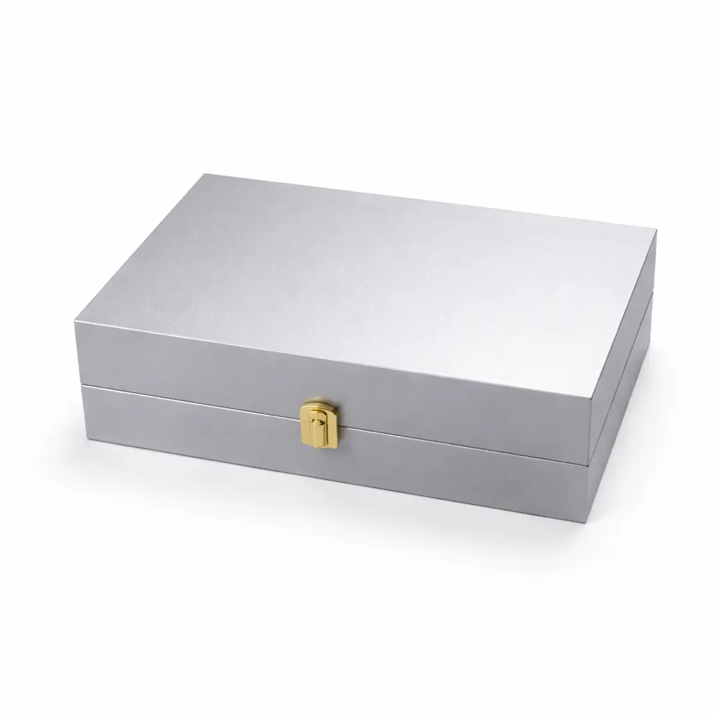[B40W0100000] B40 W01 | Luxury Wooden Gift Box in Metallic Silver with Gold Clasp – Premium Wooden Keepsake & Hamper Box